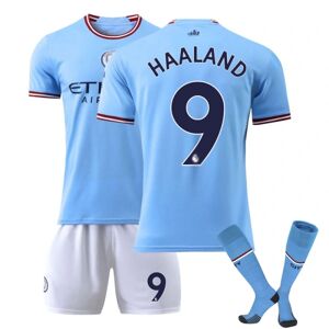 CNMR Manchester City 2022/23 Home Haaland No.9 fodboldtrøje 3-delt sæt til børn Voksne zV 22(120-130CM)