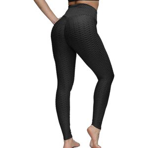 Kvinders leggings Yogabukser med høj talje Tiktok Scrunch Butt Jacquard Ruched Booty Tights Mavekontrol Butt Lift Grå Hvid Sort Lilla Fitn Sort Black L