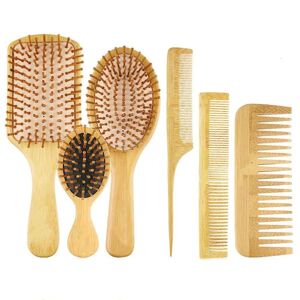 PIKACHU IC 6 i 1 hårborstekam for mænd Kvinnor Set for hårborste af bambuborste med svanskam, tandkam, dubbelhovedkam