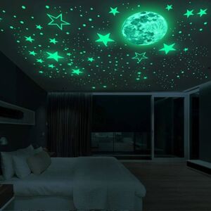 PIKACHU IC Väggdekaler, 435 självhäftande ljusa og realistiske stjerner og fuldmåne for stjernehimmel, vægdekor DIY väggmålningar