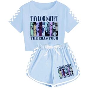 Taylor Swift mænds og kvinders T-shirt + shorts sportspyjamas børnesæt sky blue 160cm