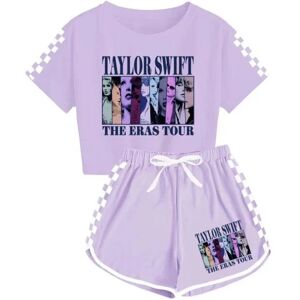 Taylor Swift mænds og kvinders T-shirt + shorts sportspyjamas børnesæt Purple 140cm