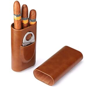 Galaxy Case i läder med 3 fingrar, cederträ fodrad cigarr Humidor, sølv
