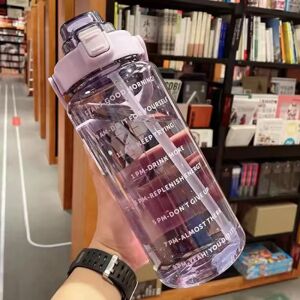 Jettbuying 2 liters vandflaske med halm kvindekande Piger bærbar Trave Purple