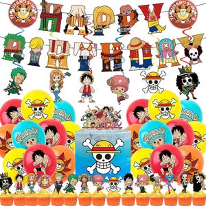 FMYSJ One Piece Anime-tema Børn Voksen Fødselsdagsfestartikler Balloner Banner Kage Toppers Sæt (FMY)