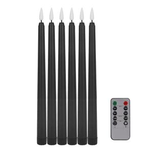 Pakke med 6 Remote Taper stearinlys, sort farve flammefri søjle stearinlys, batteri stearinlys med indhold