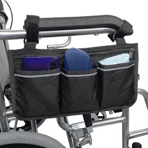 Kørestolsarmlænstaske - Oxford kørestolstaske Vandtæt bærbar scootertaske med 4 rum reflekterende sort