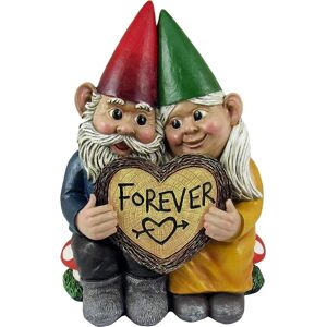 World of Wonders Gnome & Forever - Yndigt håndmalet nissepar forelsket i hjerteformet evigt træskive indendørs udendørs figur Cute Romant