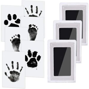 Baby-håndaftryks- og fodaftrykssæt, 3 blækpuder med Clean-Touch, 6 trykkort, Pet Paw Blækfrit print, sikker ikke-giftig for fødder og