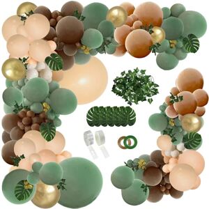 Heyone 142 STK Sage Green Brown Balloon Guirland Kit, Jungle Safari Wild Woodland Balloon Arch, Olive Green Gold Kaffe Kakao Balloner