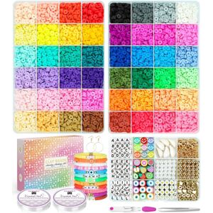 12000 stk lerperler til armbåndsfremstilling, 48 farver 3 æsker, smykkefremstillingssæt Polymer spacer Preppy Heishi-perler og elastiske snore, håndværksgave f