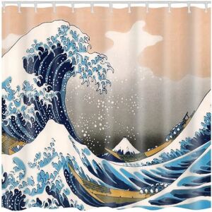 (Wave)180 * 180 cm Litthing badeforhæng med kroge Vandtæt vandtæt skimmelsvamp Nem at rengøre Smukt print