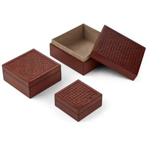 Natures Collection Premium Quality Calf Leather Woven Boxes Set of 3- Camel