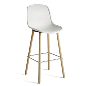 HAY NEU 12 Bar Stool High SH: 75 cm - Solid Lacquered Oak / Cream white / Footrest Stainless Steel