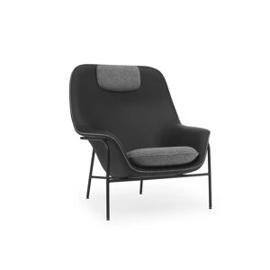 Normann Copenhagen Drape Lounge Chair High Steel H: 103 cm - Ultra Leather Black / Hallingdal 0166