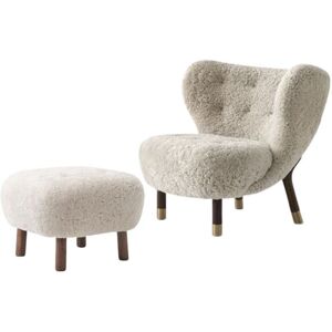 &Tradition Little Petra VB1 Loungechair Limited Edition & ATD1 Pouf SH: 40 cm - Oiled Walnut/Sheepskin Moonlight/Brass