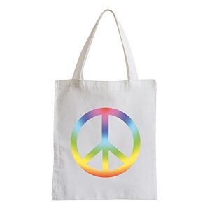 Pixxprint Peace Retro Hippie Flower Power 60s 70s Jute Bag Sports Bag, White