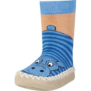 Playshoes Boy's Slipper Moccasin House Shoes Hippo Ankle Socks Blue Size 3-5.5