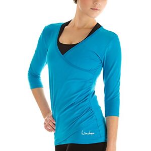 WINSHAPE Women's 3/4-Length Sleeve Top with Wrap-Around Effect, Suitable for Fitness, Yoga, Pilates and Casual Wear, turquoise, xl
