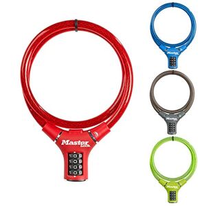 Master Lock 12 mm x 900 mm 4 Digit Vertical Resettable Combination Cable Lock Assorted Colours (Blue/Red/Grey/Green)