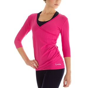 WINSHAPE Women's 3/4-Length Sleeve Top with Wrap-Around Effect, Suitable for Fitness, Yoga, Pilates and Casual Wear, pink, xl