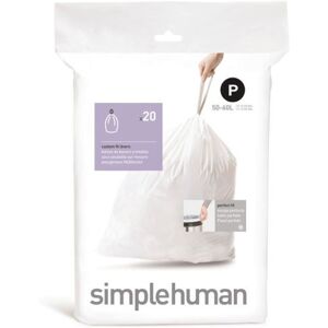 Simplehuman Special Tilpassede Poser, 50-60 L, Kode P, 20 Stk., Hvid