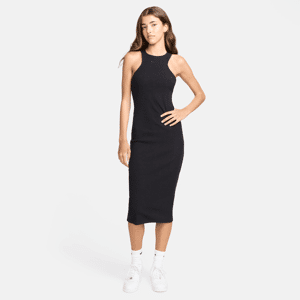 Maskinstrikket Nike Sportswear Chill-midikjole i rib og uden ærmer til kvinder - sort sort XL (EU 48-50)
