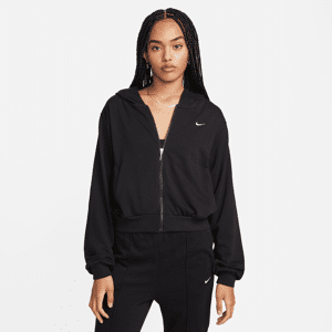Løs Nike Sportswear Chill Terry-hættetrøje til kvinder i french terry med fuld lynlås - sort sort L (EU 44-46)