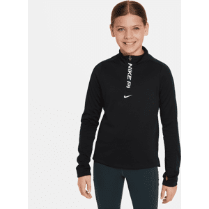 Nike Pro Dri-FIT-top med lange ærmer og 1/2-lynlås til piger - sort sort XL