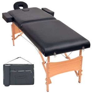 vidaXL sammenfoldeligt massagebord 2 zoner 10 cm tyk hynde sort