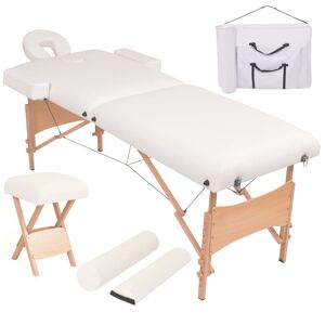 vidaXL foldbart massagebord med skammel 2 zoner 10 cm tyk hynde hvid