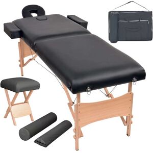 vidaXL foldbart massagebord med skammel 2 zoner 10 cm tyk hynde sort