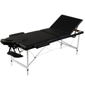 vidaXL Sort sammenfoldeligt massagebord, 3 zoner med aluminiumsramme