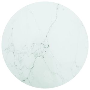 vidaXL bordplade Ø60x0,8 cm hærdet glas med marmortekstur hvid