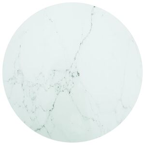 vidaXL bordplade Ø80x1 cm hærdet glas marmortekstur hvid