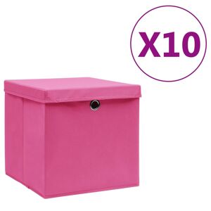 vidaXL opbevaringskasser med låg 10 stk. 28x28x28 cm lyserød