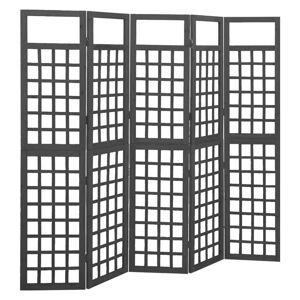 vidaXL 5-panels rumdeler/espalier 201,5x180 cm massivt fyrretræ sort