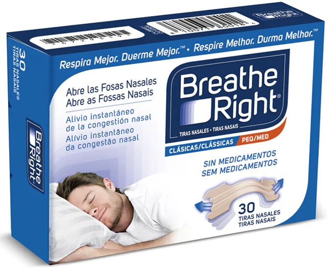 Tiras Nasales Breathe Right Tamaño Pequeño/Mediano x30