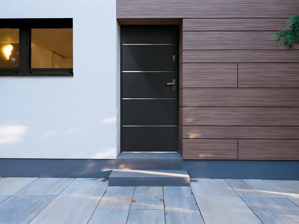 Unique Puerta de entrada de acero y inox Alt. 207 x Ancho 100 cm antracita - se abre hacia la izquierda NAXARA