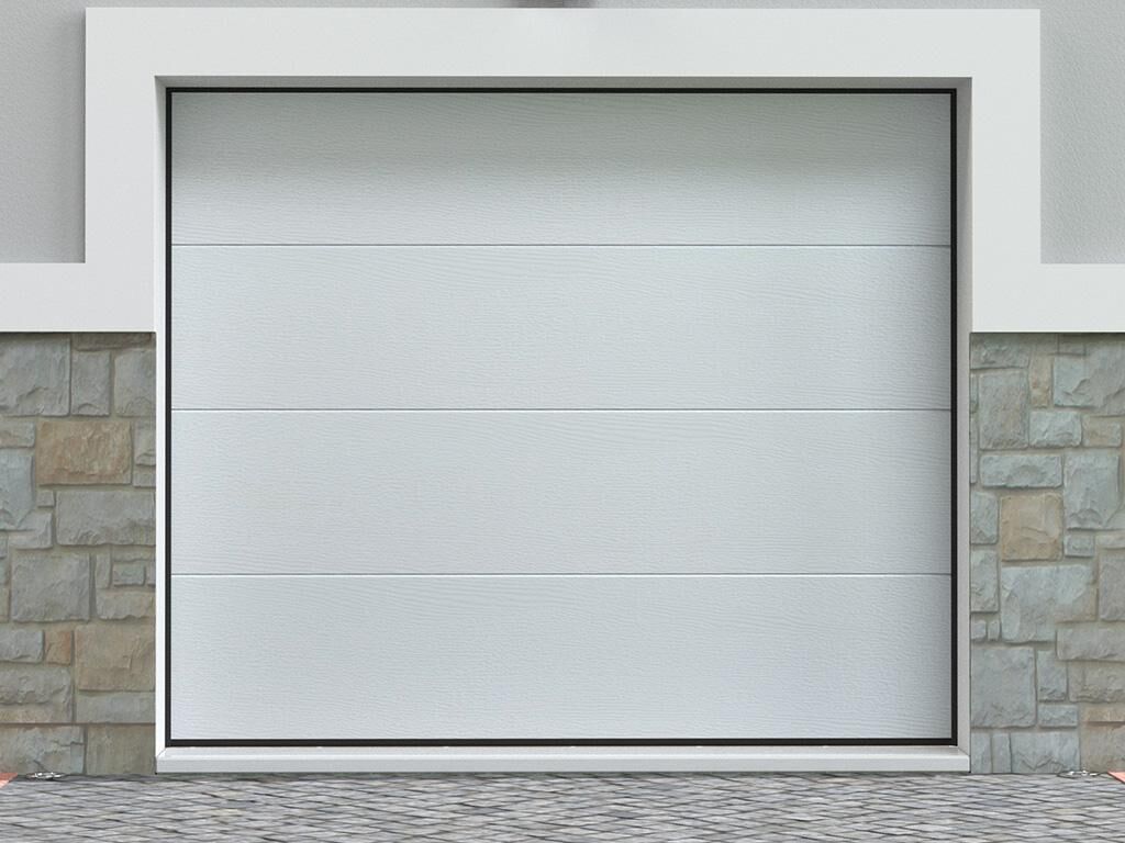 Unique Puerta de garaje seccional efecto madera blanca motorizada - PRIETA