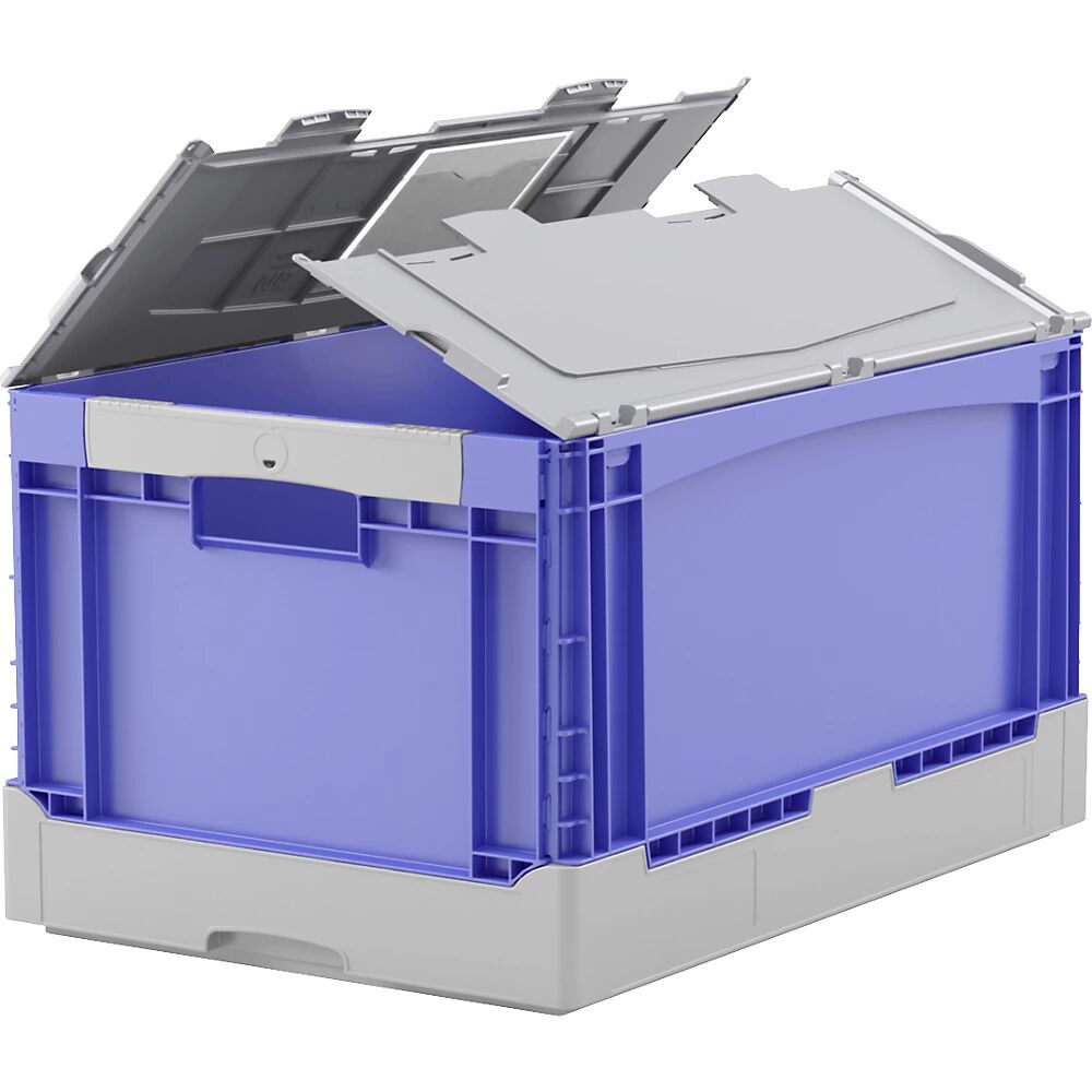 BITO Caja plegable EQ, con ranuras a modo de asas, base lisa y tapa, L x A x H 600 x 400 x 332 mm, azul