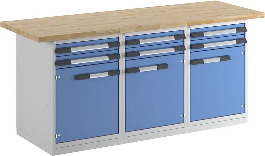 eurokraft pro Banco de trabajo, sistema modular Serie 7, 6 cajones, 3 puertas, A x P 2000 x 700 mm