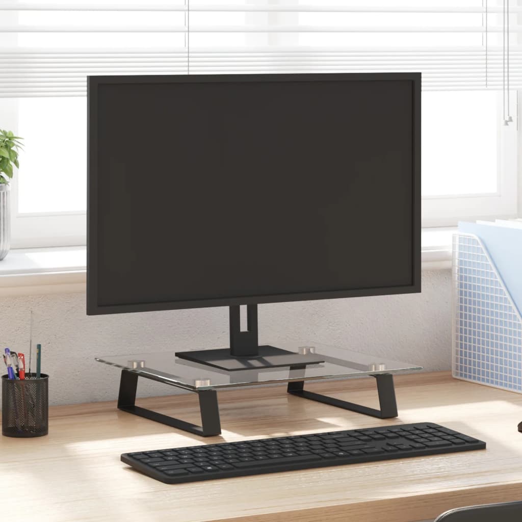 vidaXL Soporte de monitor vidrio templado y metal negro 40x35x8 cm