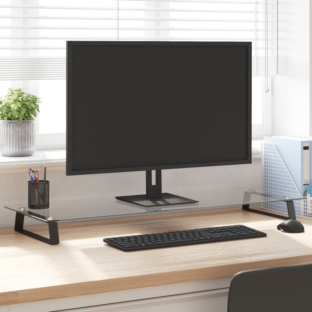 vidaXL Soporte de monitor vidrio templado y metal negro 100x35x8 cm