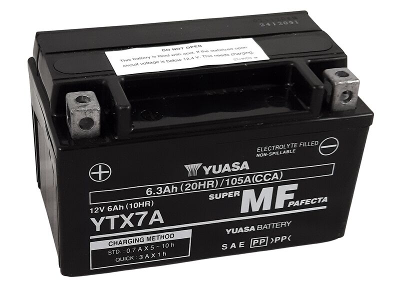 YUASA Batería   W/C sin mantenimiento activada de fábrica - YTX7A FA Batería libre de mantenimiento -