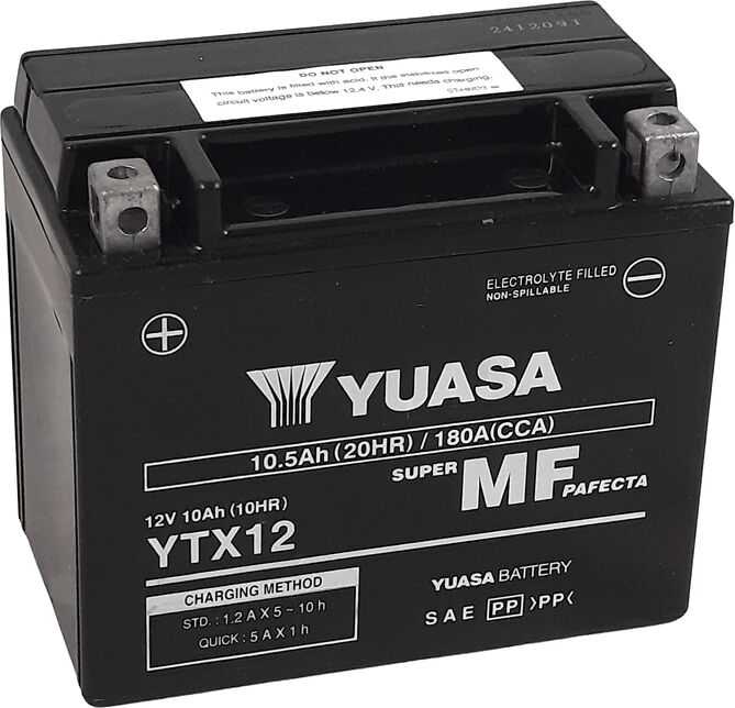 YUASA SIN MANTENIMIENTO  W/C Batería activada de fábrica - YTX12 FA Batería libre de mantenimiento -