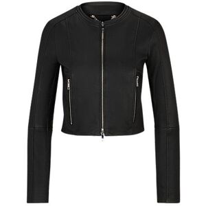 Boss Collarless leather jacket in a slim fit