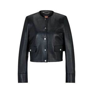 Boss Slim-fit collarless jacket in soft leather