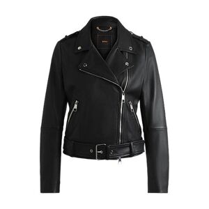 Boss Regular-fit jacket in nappa leather with buckled belt