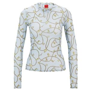 HUGO Long-sleeved top in stretch mesh with seasonal print